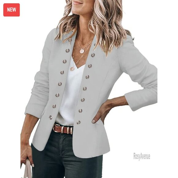 Jackets & Blazers - Women's Business Casual Blazer with Buttons Pockets Open Front
